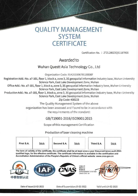 Congratulations to Questt Asia for being awarded  with QUALITY MANAGEMENT SYSTEM CERTIFICATE